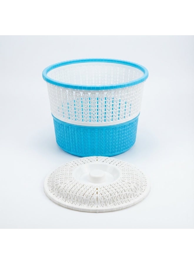 Round Plastic Clothespin & Storage Basket with Lid - Woven Design Multipurpose Organizer Bin for Laundry Accessories - Blue & White - Image 4